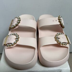 Stuart weitman  Imitation Pearl Buckle Slide Sandal (Women)